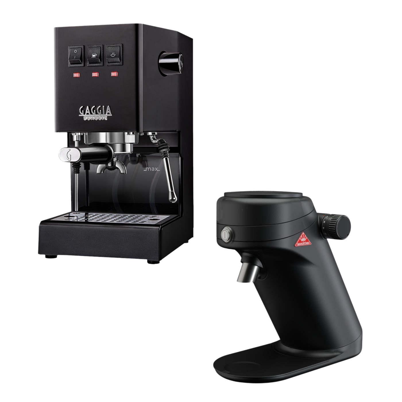 Schwarze Gaggia Classic E24 mit Mahlkönig X64 SD Schwarz im Espresso Bundle