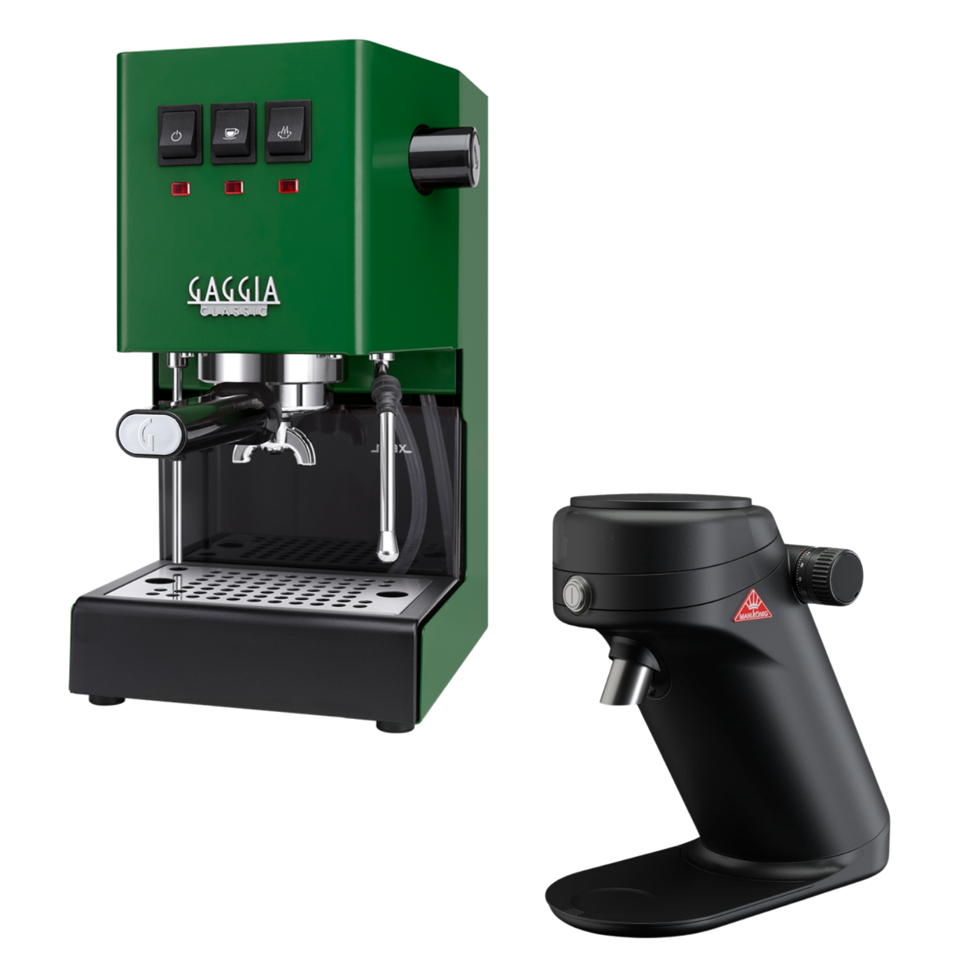 Gaggia Classic E24 Grün und Mahlkönig X64 SD Schwarz – Original-Produktabbildung im BaristaYOU Magazin