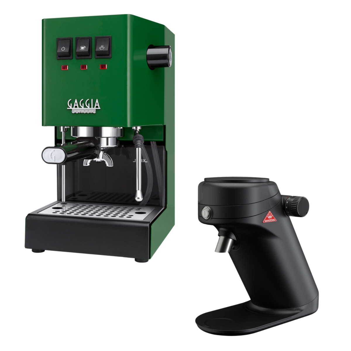Gaggia Classic E24 Grün und Mahlkönig X64 SD Schwarz – Original-Produktabbildung im BaristaYOU Magazin