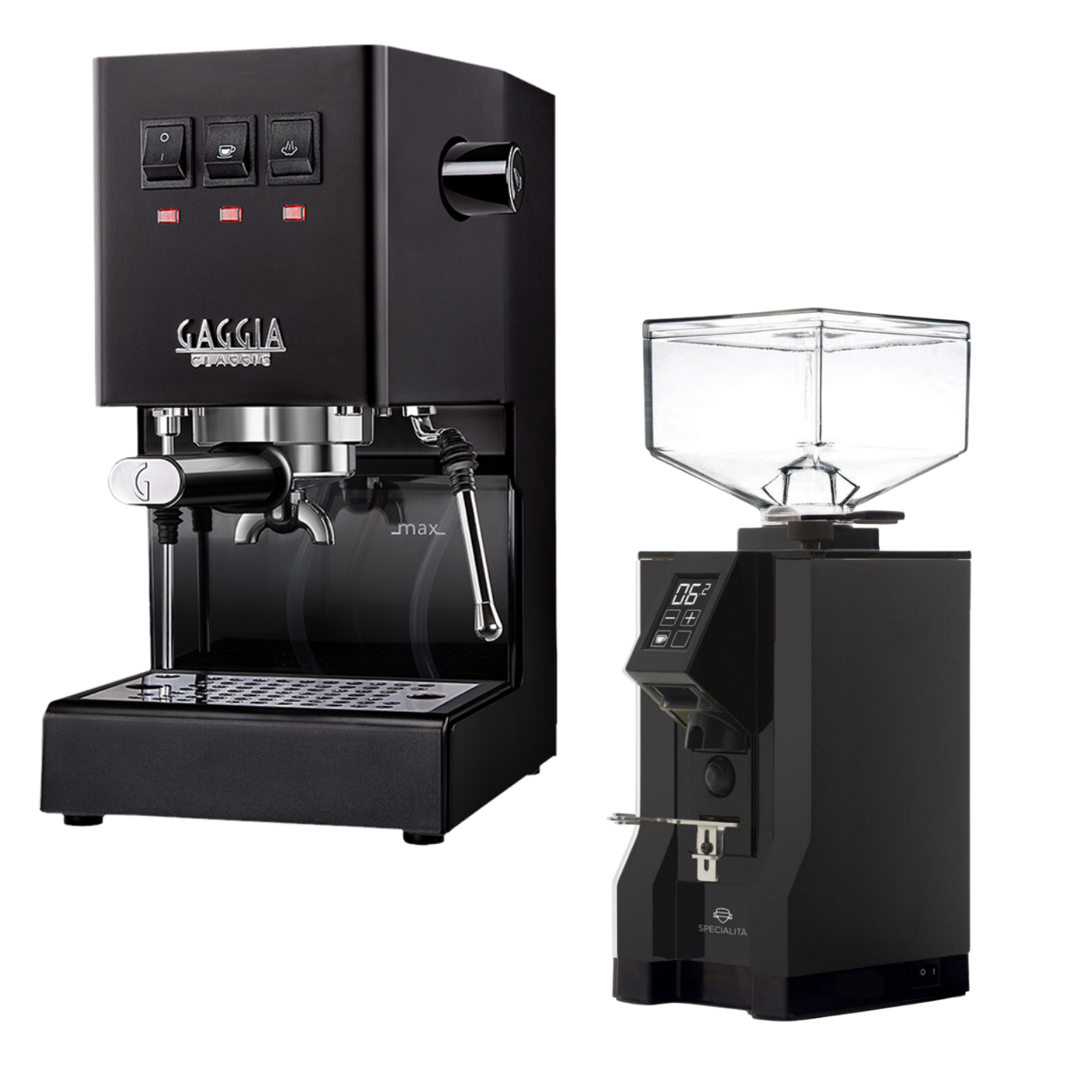 Gaggia E24 Schwarz + Eureka Specialità Schwarz – Produktfoto BaristaYOU