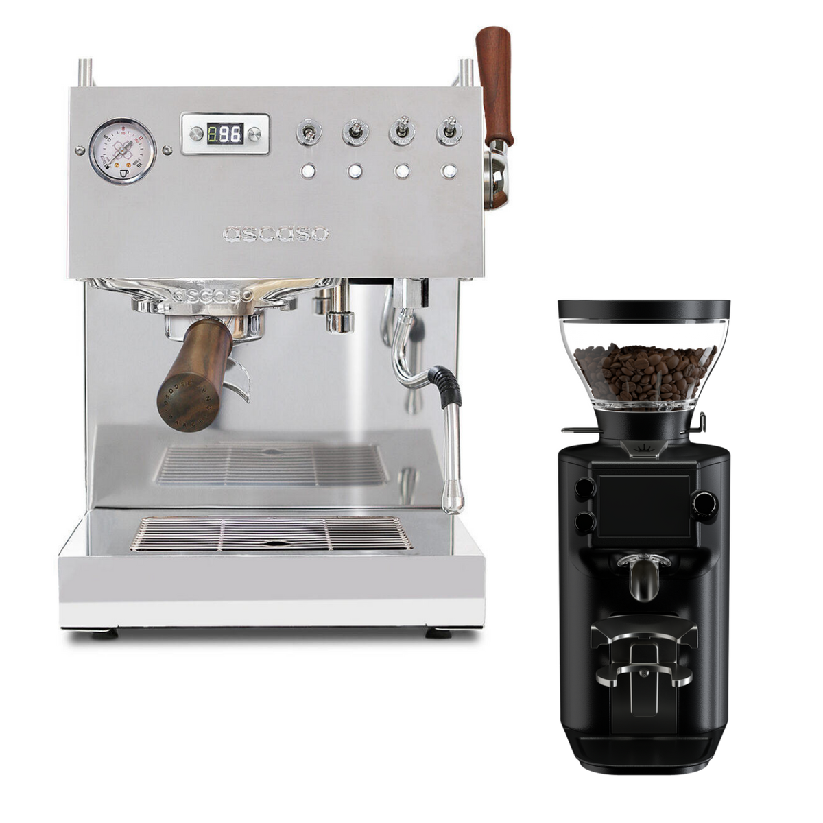 Ascaso Steel DUO Plus V3 Edelstahl und Mahlkönig E64 WS Schwarz Bundle – original BaristaYOU Produktbild