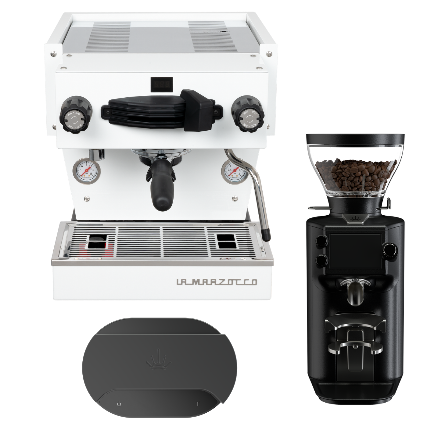 La Marzocco Linea Mini R Weiß, Mahlkönig E64 WS Weiß und Sync Scale Espresso Bundle
