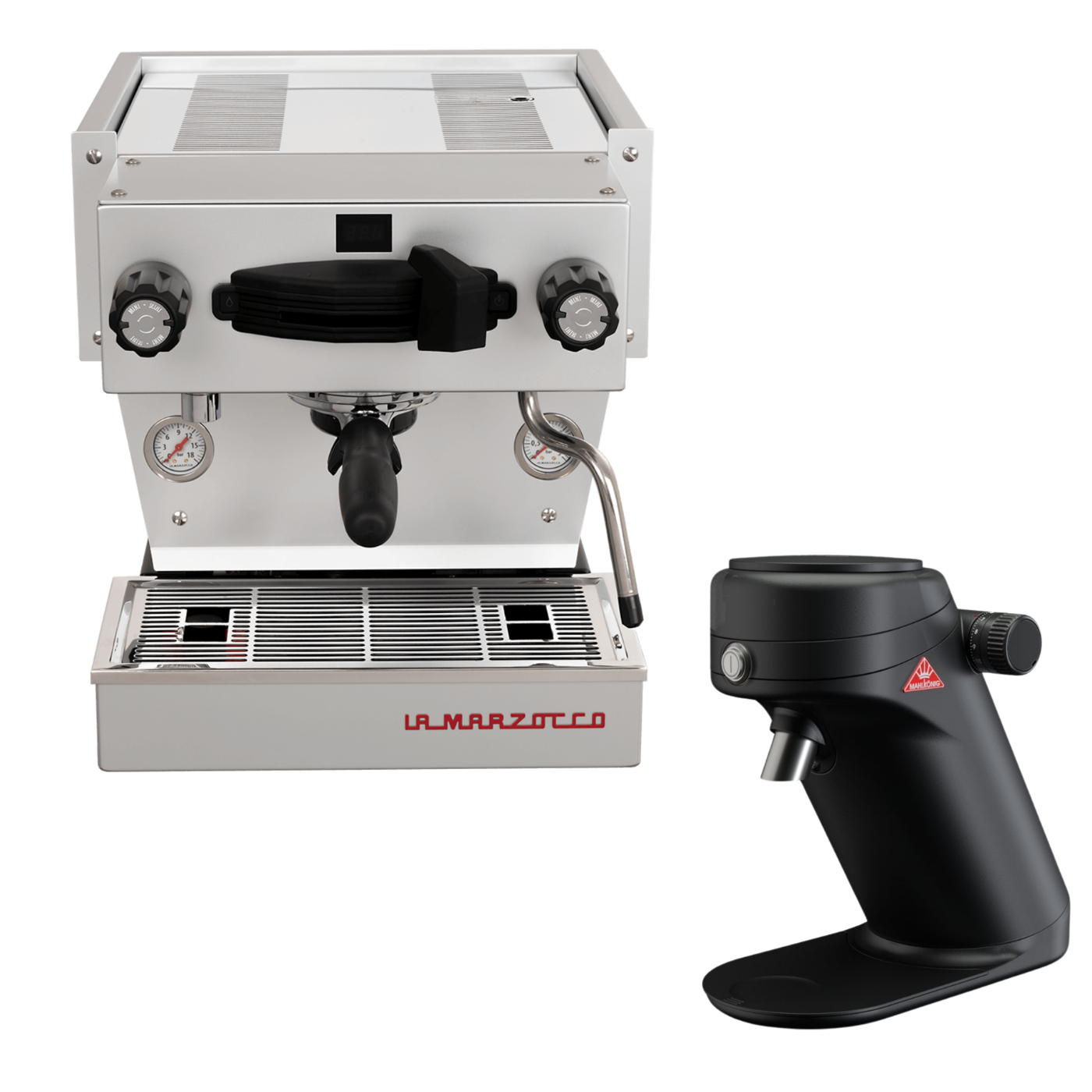 La Marzocco Linea Mini R Grey mit Mahlkönig X64 SD Schwarz – Originalproduktfoto aus dem BaristaYOU Sortiment