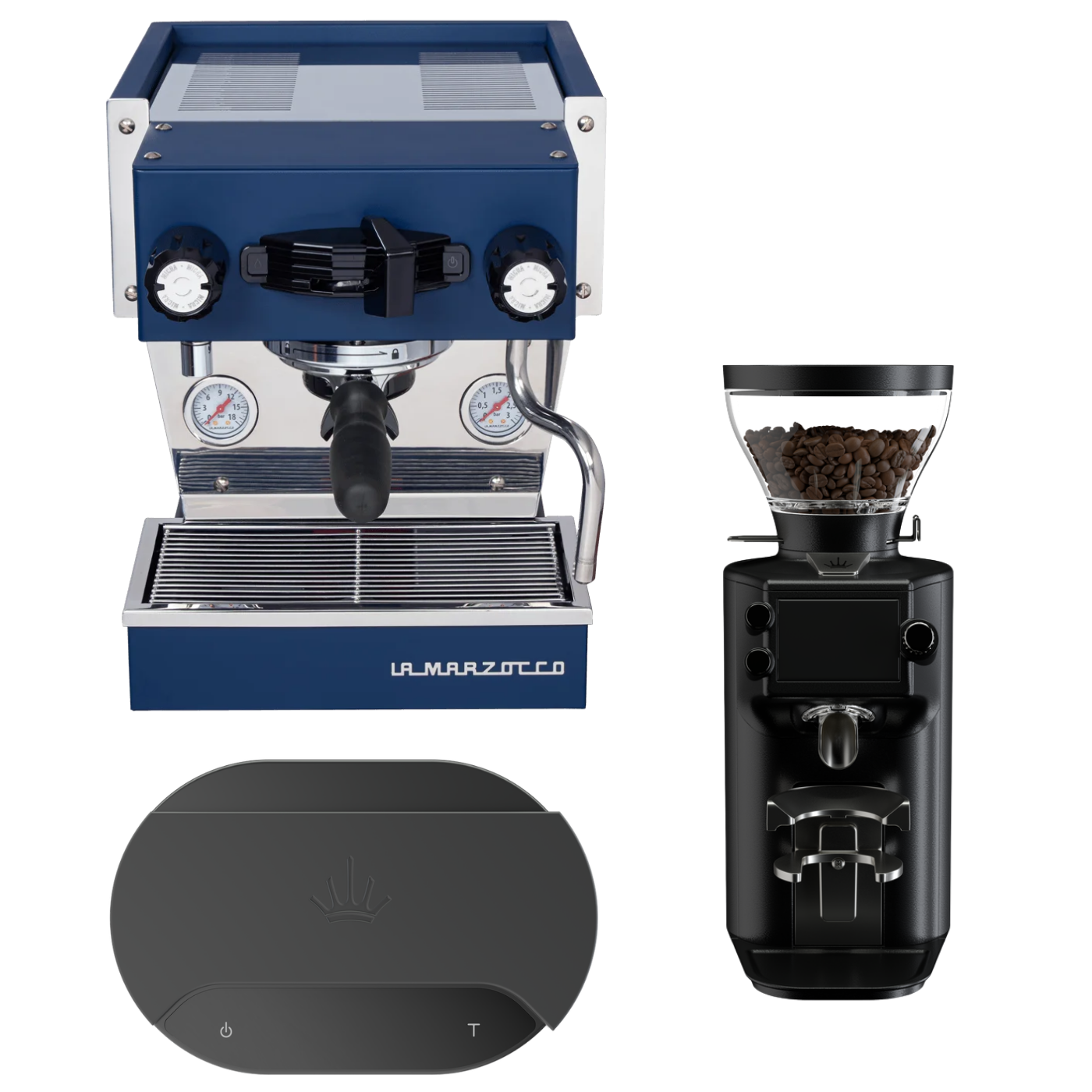 La Marzocco Linea Micra Navy mit Mahlkönig E64 WS Schwarz und Sync Scale – Originalproduktfoto aus dem BaristaYOU Sortiment