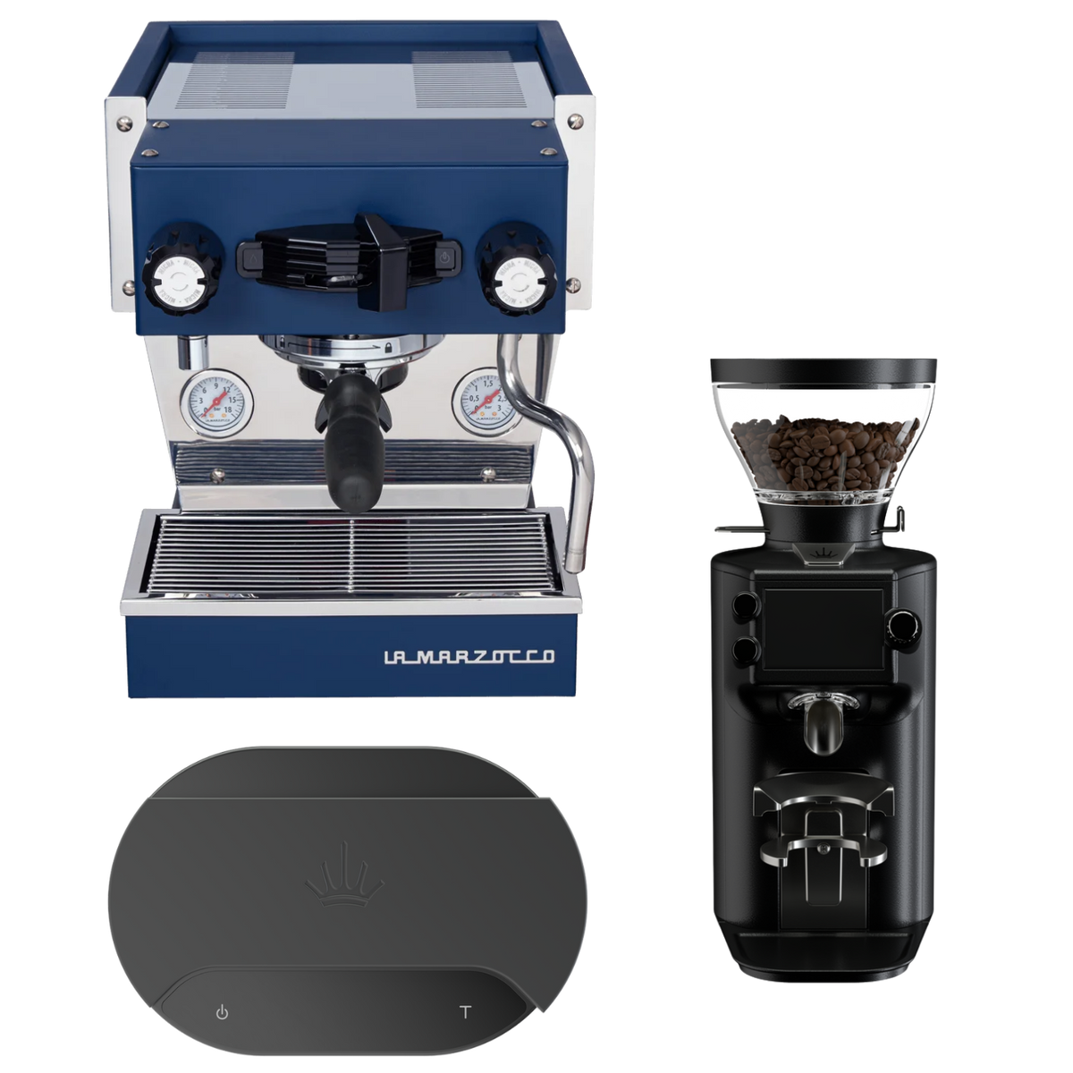 La Marzocco Linea Micra Navy mit Mahlkönig E64 WS Schwarz und Sync Scale – Originalproduktfoto aus dem BaristaYOU Sortiment