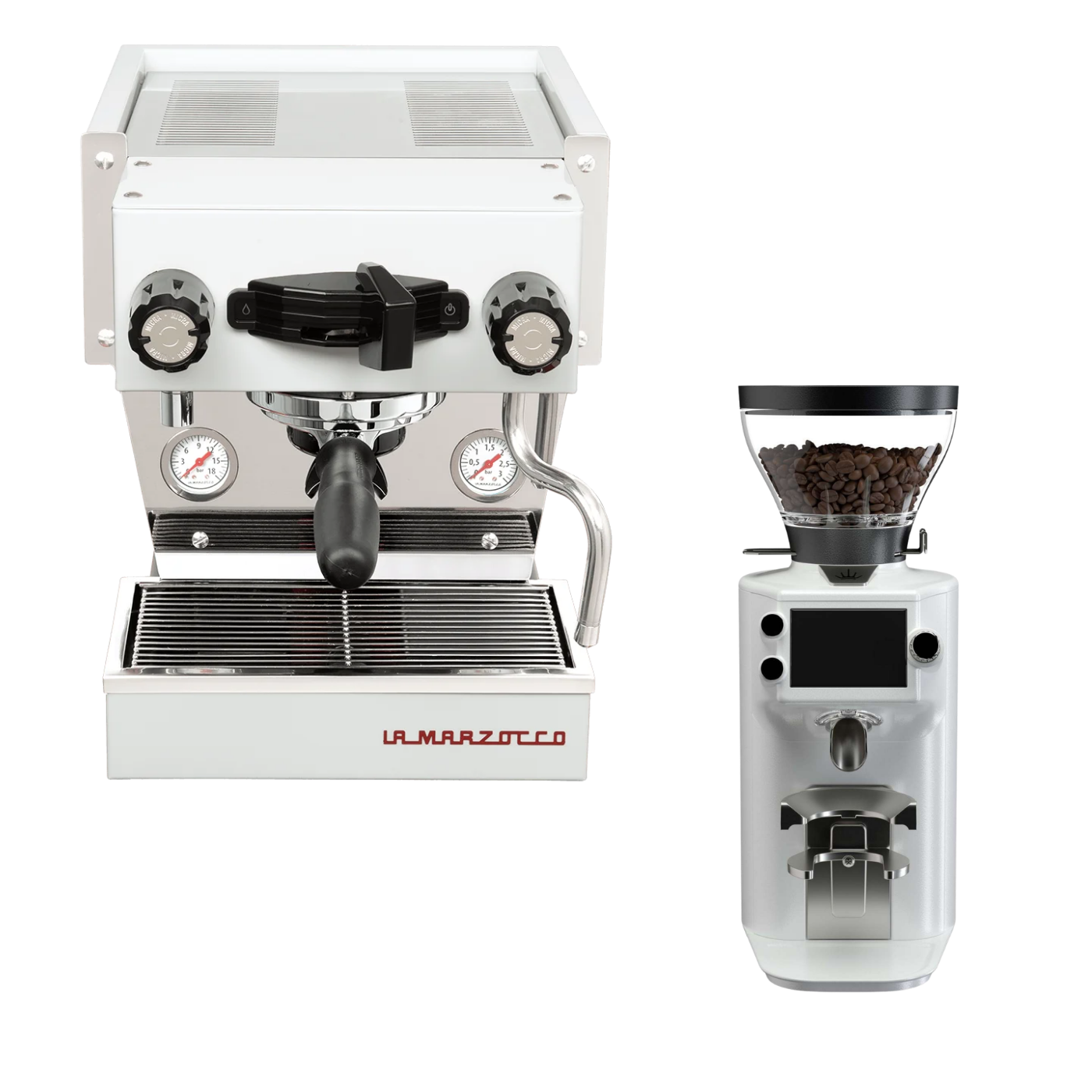 La Marzocco Linea Micra Weiß und Mahlkönig E64 WS Weiß – Originalproduktfoto aus dem BaristaYOU Sortiment