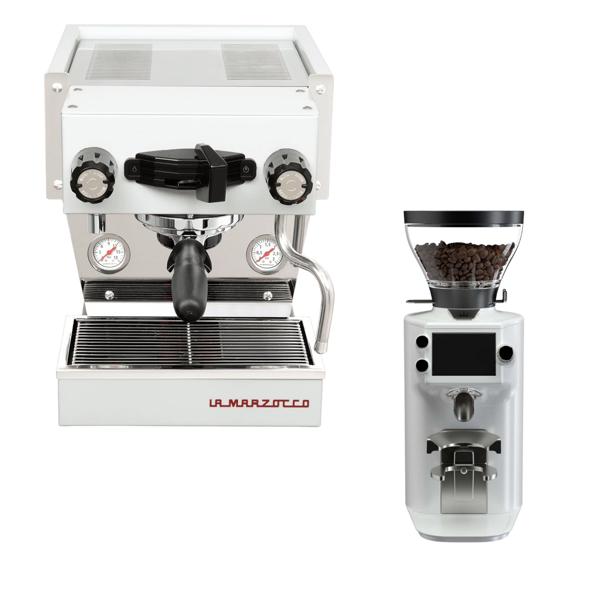La Marzocco Linea Micra Weiß und Mahlkönig E64 WS Weiß – Originalproduktfoto aus dem BaristaYOU Sortiment