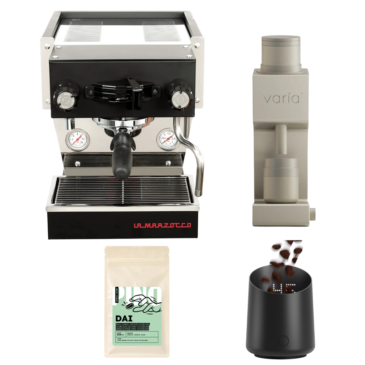 La Marzocco Linea Micra Schwarz & Varia VS4 Sand Bundle