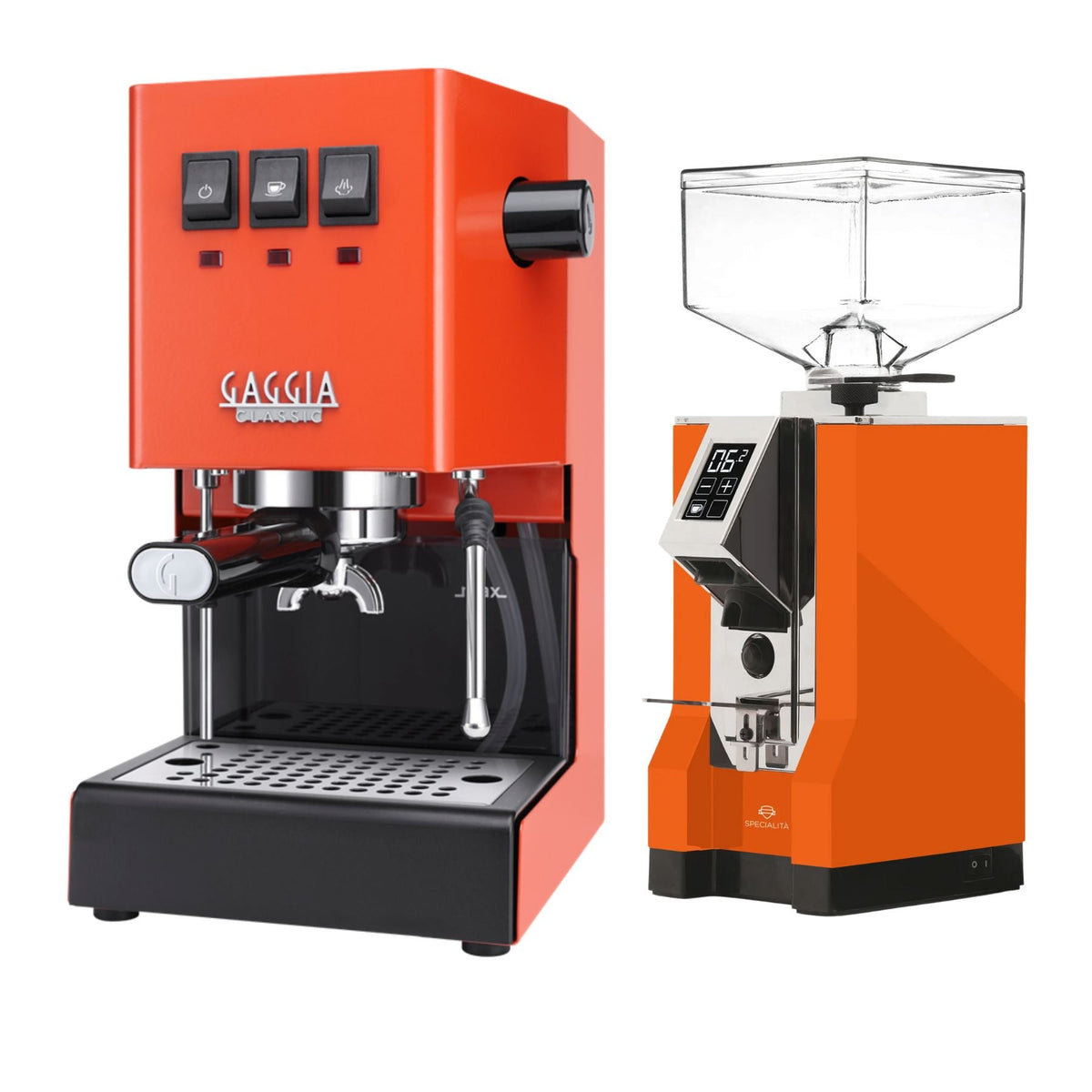 Gaggia Classic E24 Orange mit Eureka Specialità Orange – Original-Produktabbildung im BaristaYOU Magazin