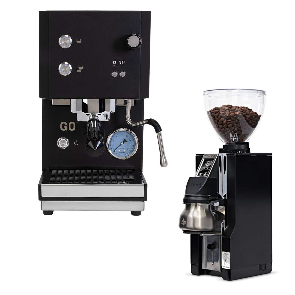 Profitec GO 2.0 mit Eureka Libra 65 AP Grind-by-Weight-Mühle