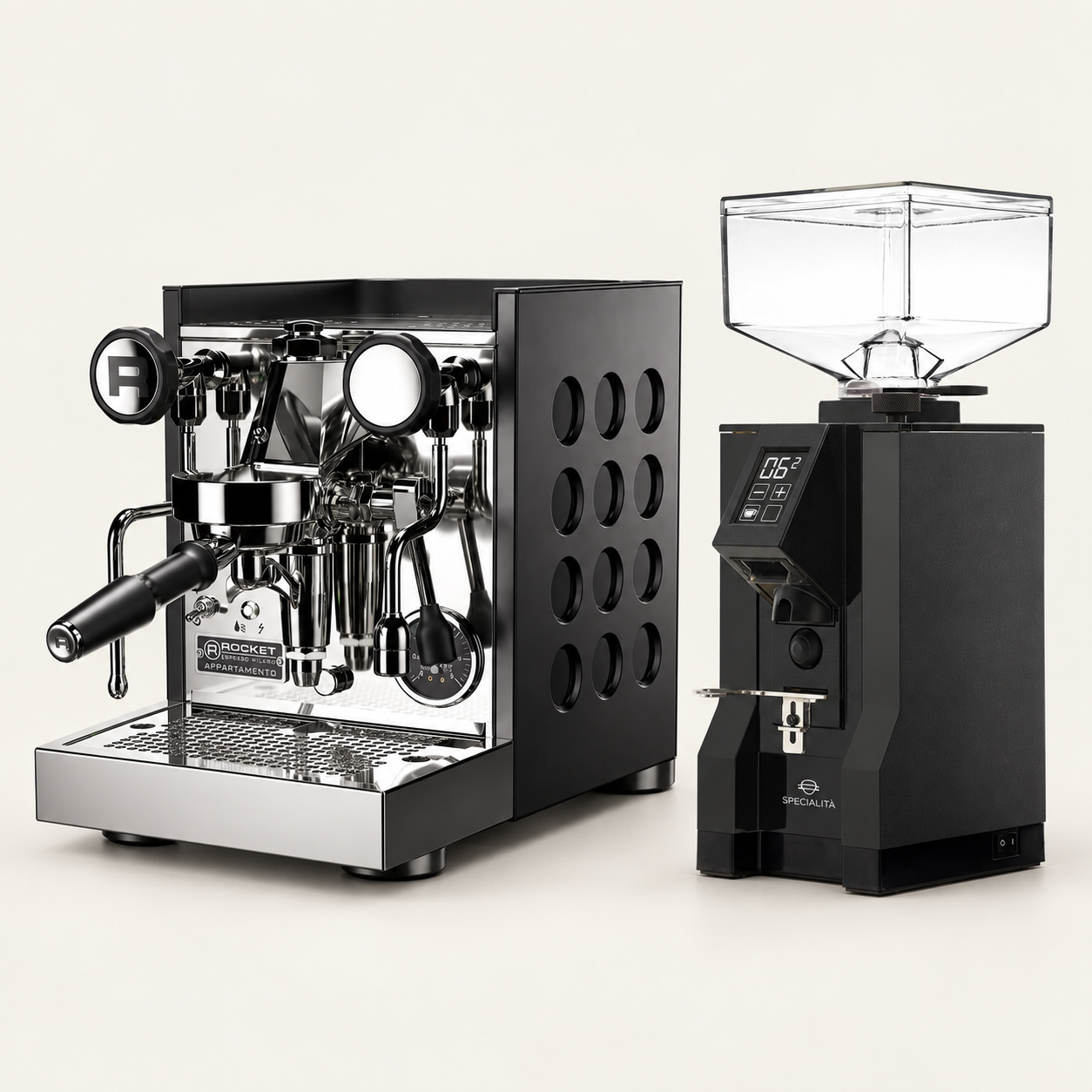 Rocket Appartamento TCA Schwarz & Eureka Specialità Black Barista Set – Produktfoto BaristaYOU