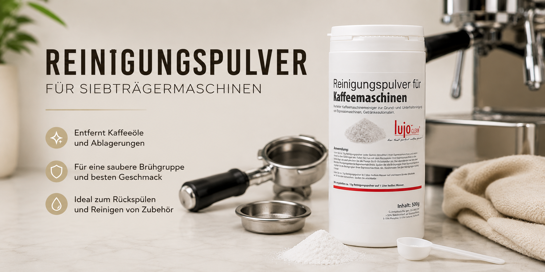 Reinigungspulver für Siebträgermaschinen