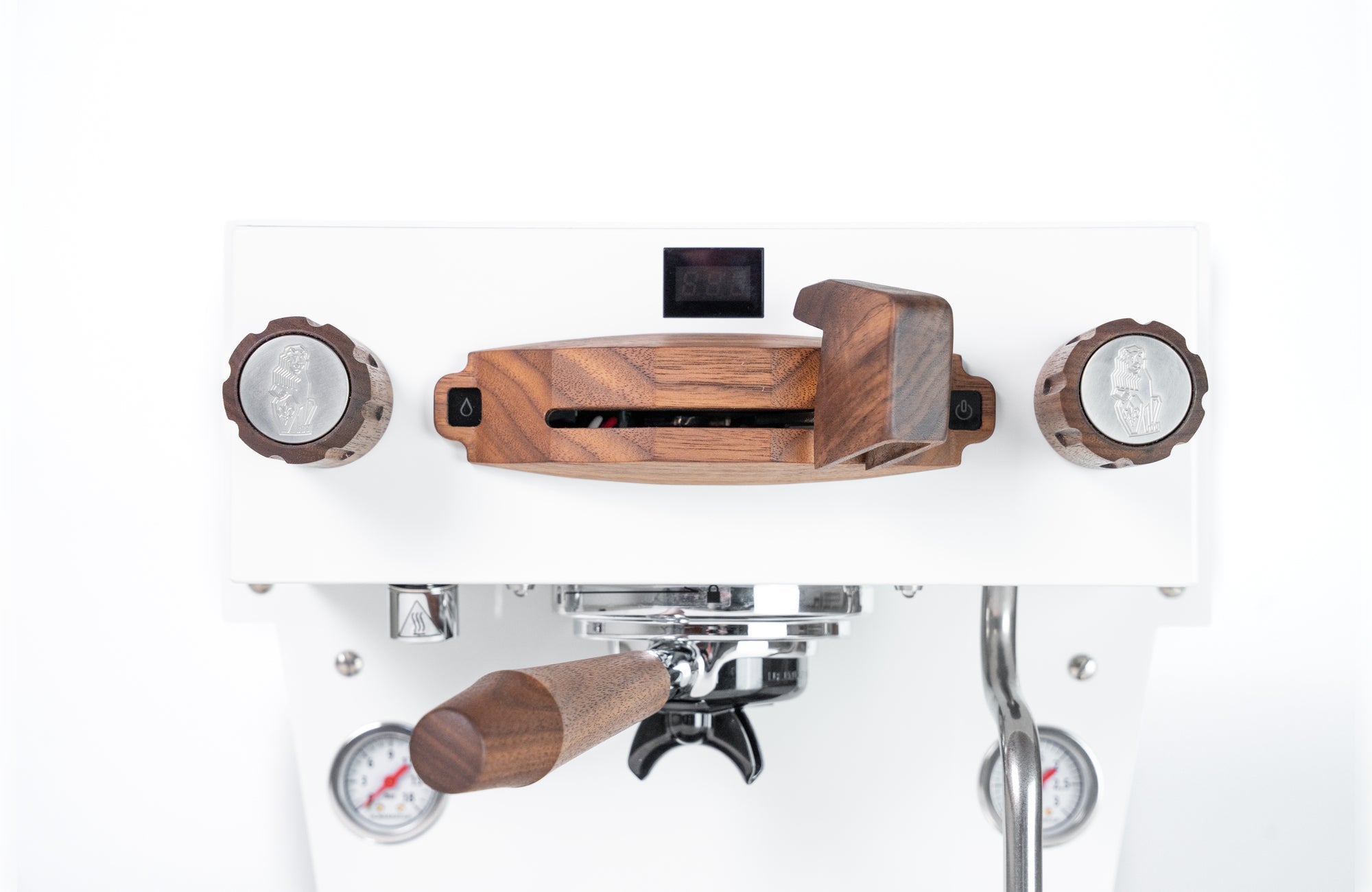 La Marzocco Linea Mini R Weiß mit Walnussholz Seitenansicht