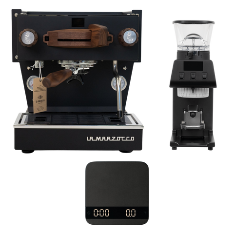 La Marzocco Linea Mini R negra, bundle con modificación Walnut, Pico y báscula Brew by Weight