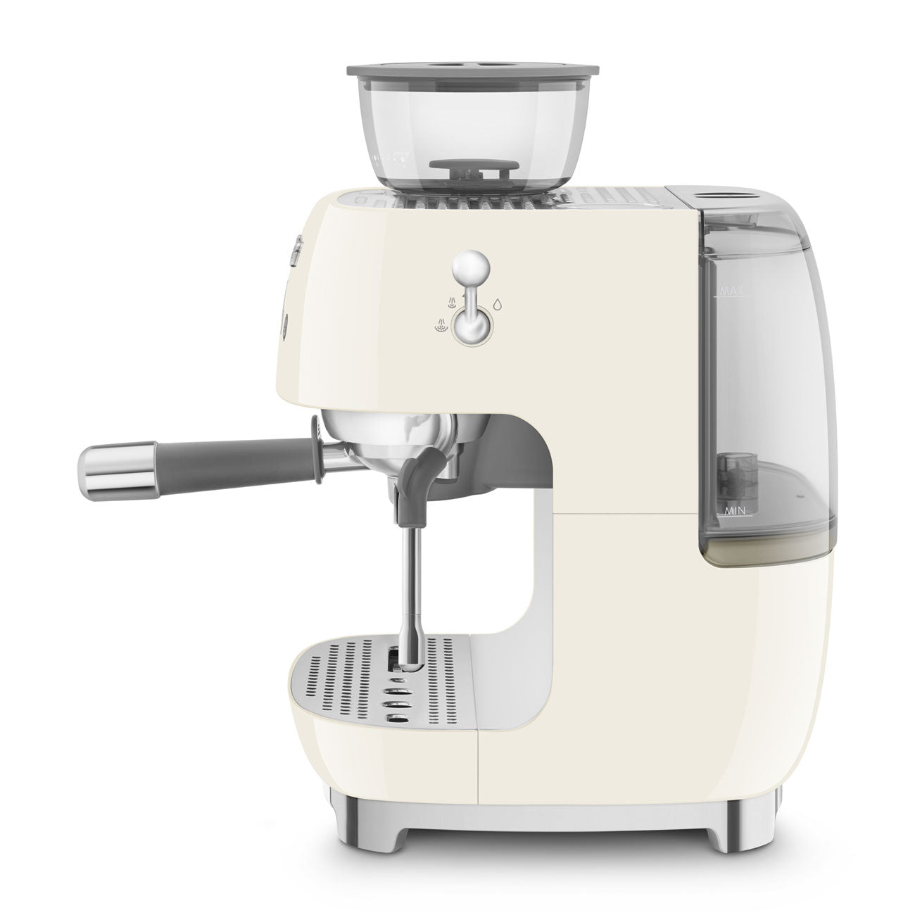 Smeg EGF03 Detailansicht Mahlwerk und Bedienelemente