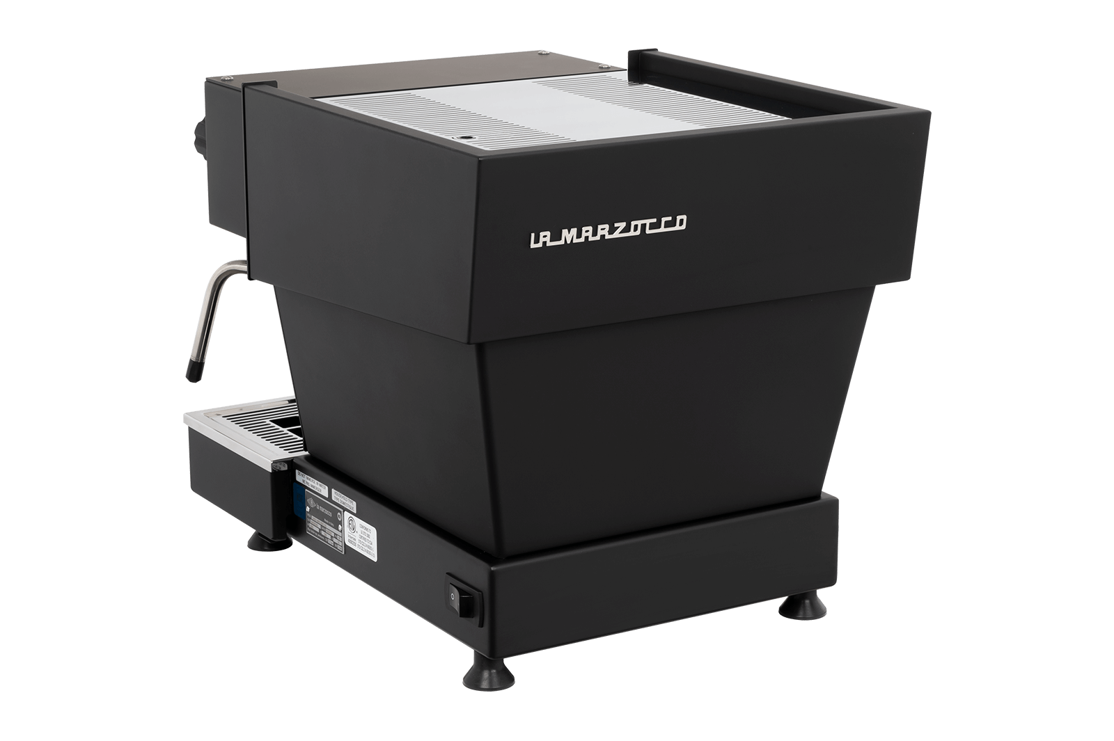 La Marzocco Linea Mini R in Schwarz matt Dreiviertelansicht von hinten