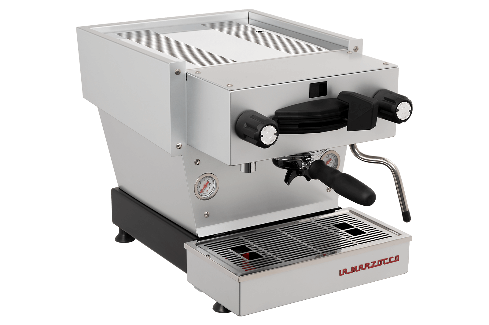 La Marzocco Linea Mini R in Grau Dreiviertelansicht von vorne