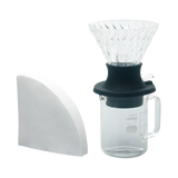 Hario V60 Immersion Dripper Switch Server Set 02 with paper filters, glass design.