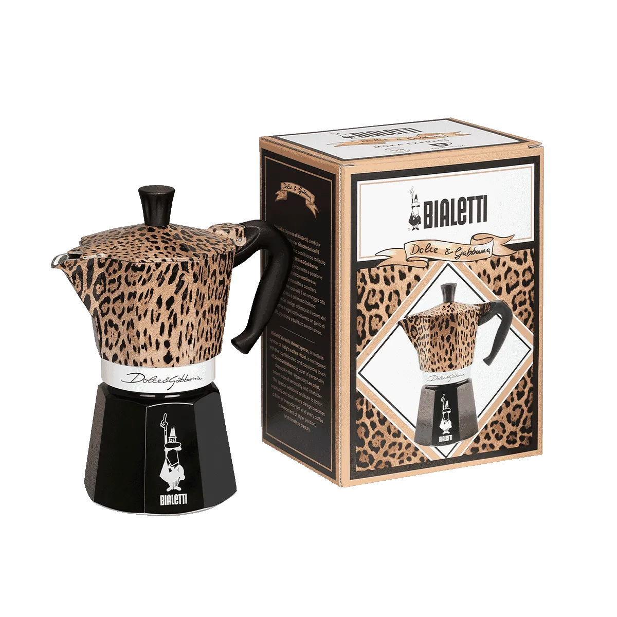 Bialetti Leopardo Moka Express 6 Tassen – Original-Geschenkbox und Espressokocher