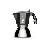 Bialetti Brikka Induction espresso maker for 4 cups with ergonomic handle and sleek design.