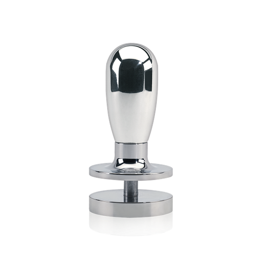 ECM Tamper made of polished stainless steel, 58 mm diameter with pressure regulation.