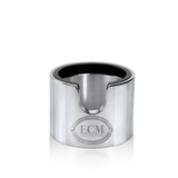ECM Tamperstation Aluminium polished with integrated damping ring for espresso extraction.