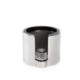 Adjustable ECM Tamperstation in polished stainless steel for precise tamping.