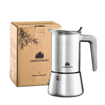 Groenenberg Espressokocher Edelstahl with box, suitable for induction, 4-cup capacity.