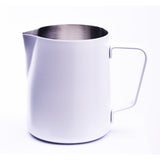 Joefrex Milchkännchen 590ml Weiß Edelstahl, ideal für Latte Art mit präziser Ausgusstülle.