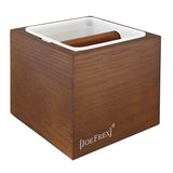 Joefrex Abschlagbehälter Holz Classic Braun with removable plastic tray and wooden knock bar.