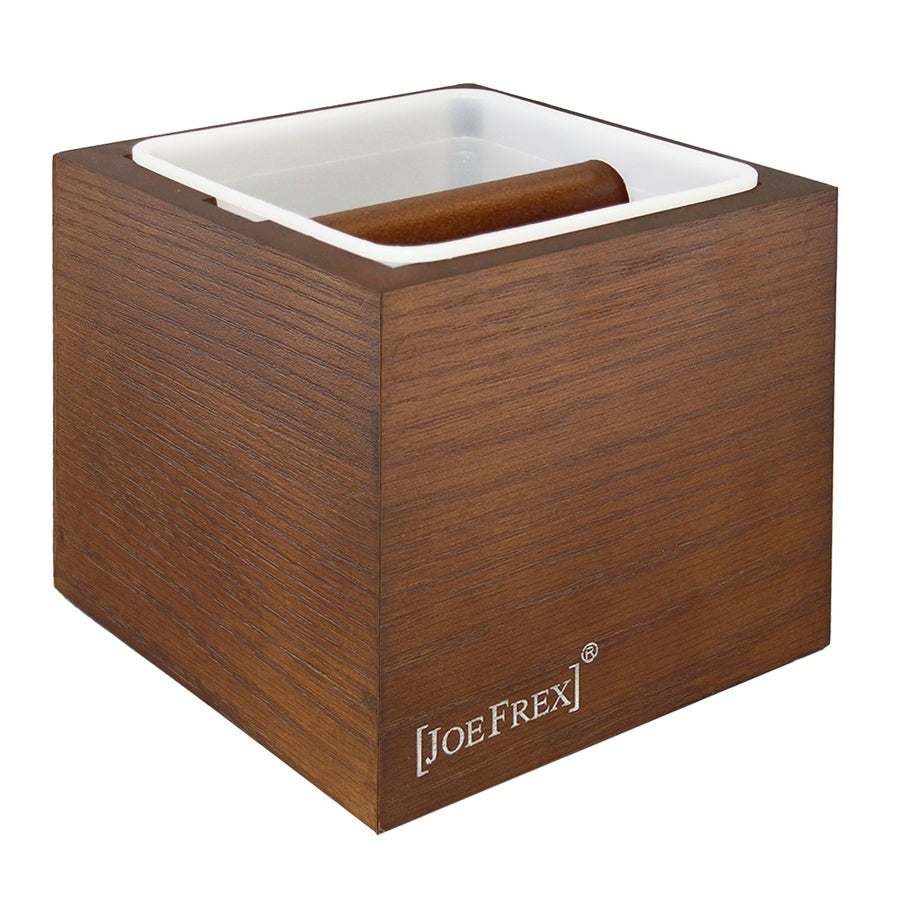 Joefrex Abschlagbehälter Holz Classic Braun with removable plastic tray and wooden knock bar.