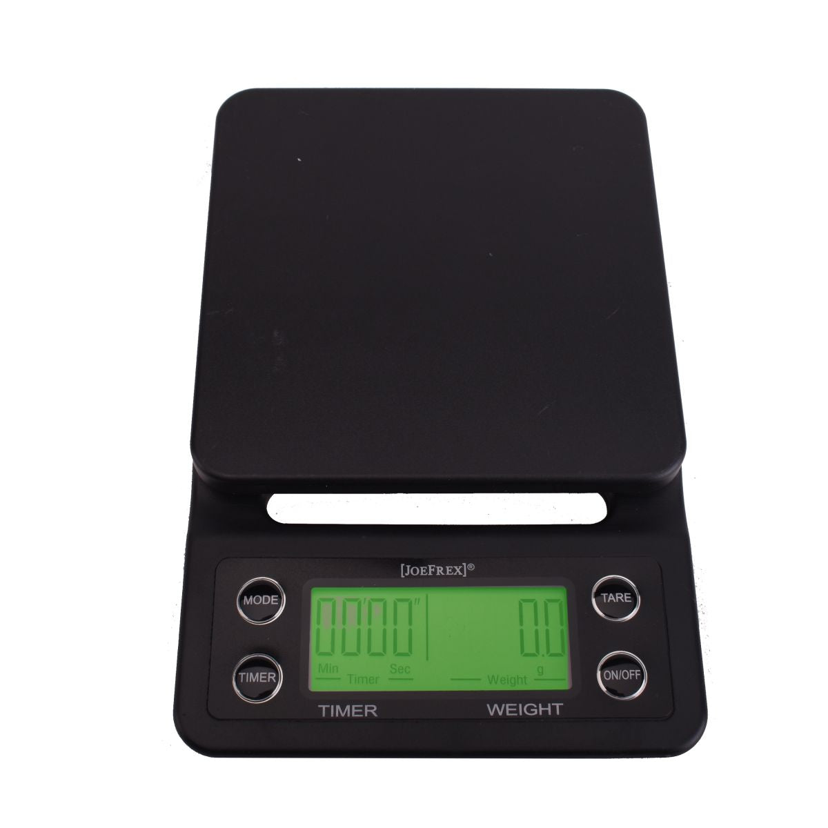 Joefrex Brühkaffeewaage mit Timer, hohe Kapazität, präzise Messung, LCD-Display, kompakt, inklusive Batterien.