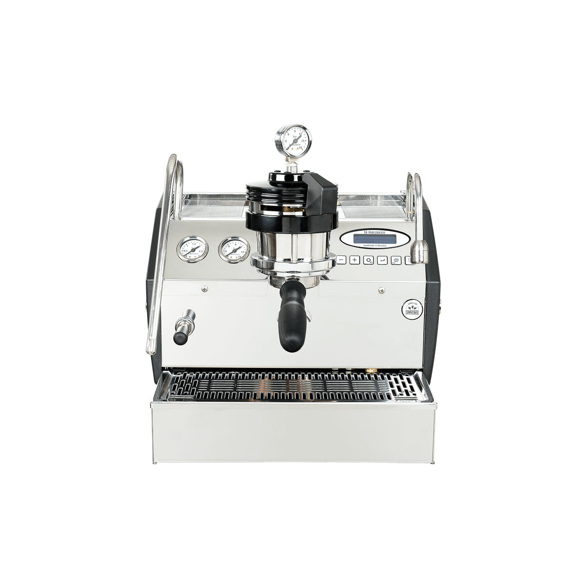 La Marzocco GS3 MP Schwarz Dual-Boiler Espressomaschine mit manuellem Paddle, Frontansicht