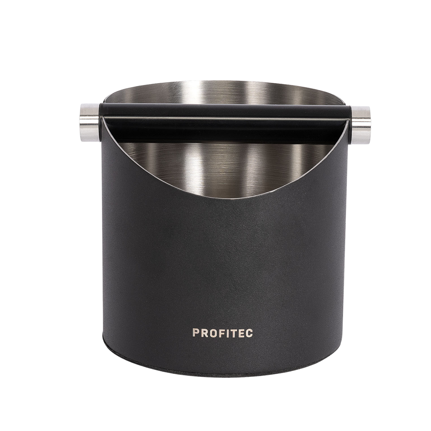 Profitec Abschlagbox rund schwarz Edelstahl 125 mm mit entnehmbarem Klopfstab