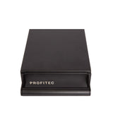 Profitec Sudschublade Schwarz Edelstahl with noise-dampening silicone bar and black aluminum handle.