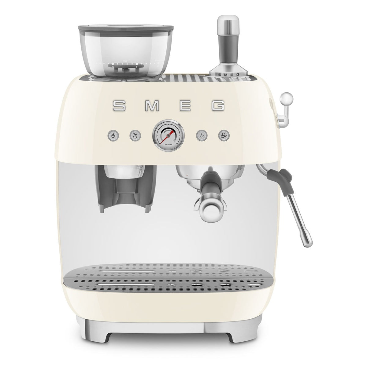Smeg EGF03 Espressomaschine mit Mahlwerk in Creme Frontalansicht